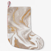 Elegant beige vloeibare marmer met gouden glitter kleine kerstsok (Voorkant)