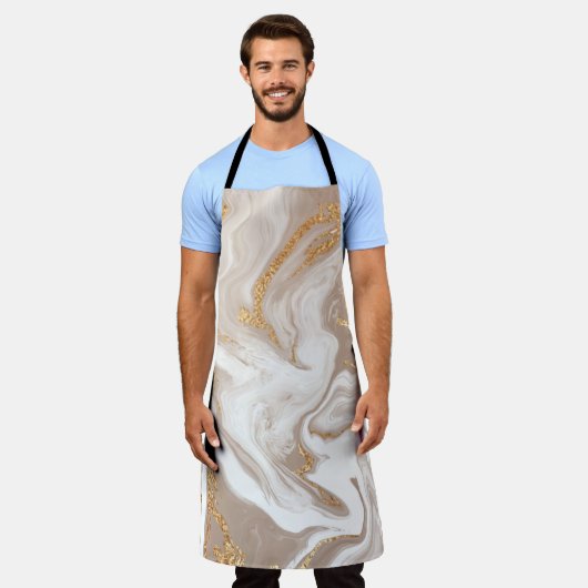 Elegant beige vloeibare marmer met gouden glitter schort (Gedragen)