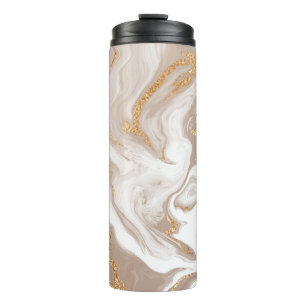 Elegant beige vloeibare marmer met gouden glitter thermosbeker