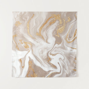 Elegant beige vloeibare marmer met gouden glitter wandkleed
