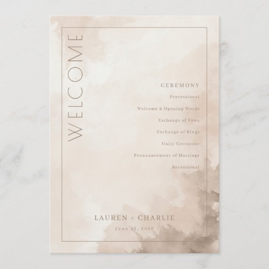Elegant Beige Watercolor Ceremony Schedule Programmakaart (Voorkant)