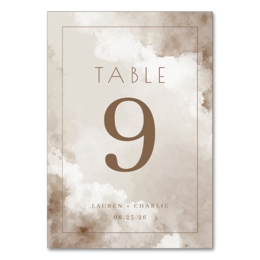 Elegant Beige Watercolor Table Number Kaart (Voorkant)