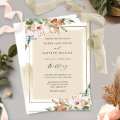 Elegant Beige Waterverf en Earthy Floral Wedding Kaart