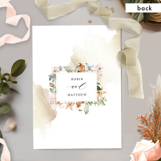 Elegant Beige Waterverf en Earthy Floral Wedding Kaart