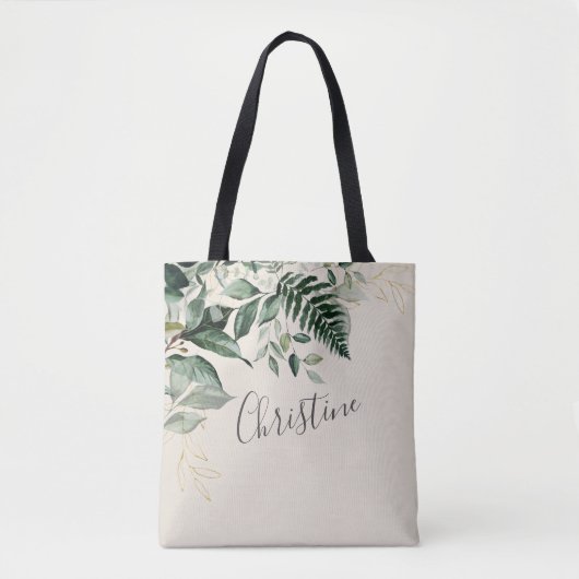 Elegant Beige Waterverf Greenery Bridal Tote Bag (Voorkant)