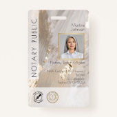 Elegant Beige Waterverf Logo QR Notaris Publiek Badge (Voorkant)