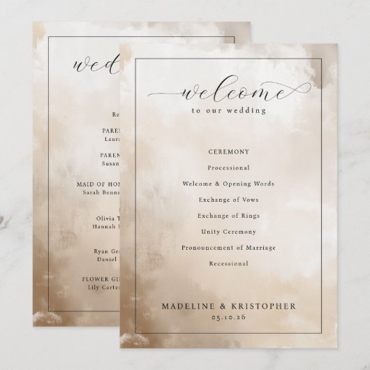 Elegant Beige Wedding Ceremony Program Programmakaart (Voorkant / Achterkant)