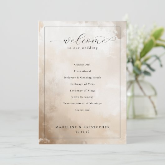 Elegant Beige Wedding Ceremony Program Programmakaart (Staand voorkant)