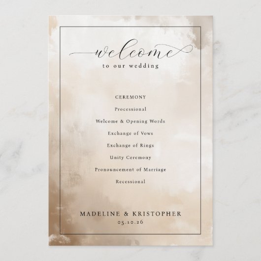 Elegant Beige Wedding Ceremony Program Programmakaart (Voorkant)