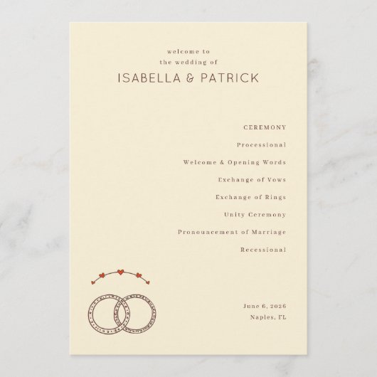Elegant Beige Wedding Rings Programmakaart (Voorkant)