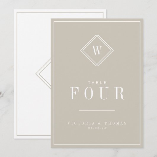 Elegant beige/White Minimalist Table Number Kaart (Voorkant / Achterkant)