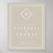 Elegant Beige/White Minimalist Weddenschap Welkom Poster (Voorkant)