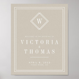 Elegant Beige/White Minimalist Weddenschap Welkom Poster