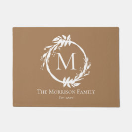 Elegant Beige White Wreatname Family Name Monogram Deurmat