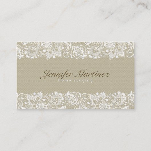 Elegant Beige & Wit  Bloemenkant Visitekaartje (Voorkant)