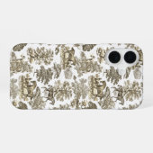 Elegant  beige witte paarden wc-patroon iPhone 16 hoesje (Achterkant horizontaal)