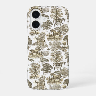 Elegant  beige witte paarden wc-patroon iPhone 16 hoesje