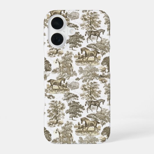 Elegant  beige witte paarden wc-patroon iPhone 16 hoesje (Achterkant)