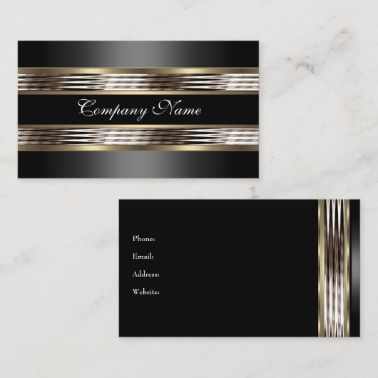 Elegant Beige Zilver Chroom Metaal Zwart Visitekaartje (Voorkant / Achterkant)