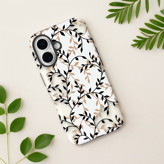 Elegant beige zwarte botanische wijnstok patroon Case-Mate iPhone case