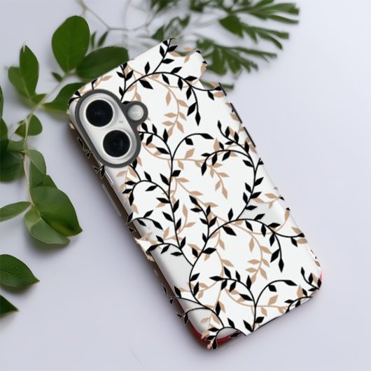 Elegant beige zwarte botanische wijnstok patroon Case-Mate iPhone case