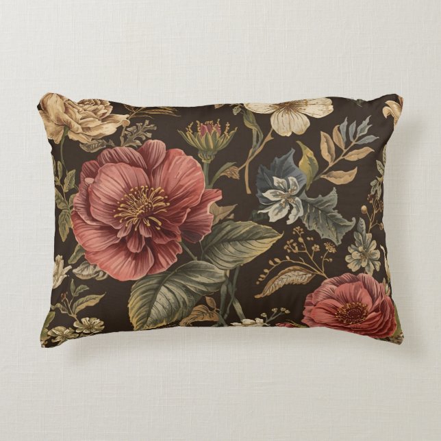 Elegant, Beigie Maroon Brown Flowers Pattern Accent Kussen (Voorkant)