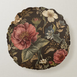 Elegant, Beigie Maroon Brown Flowers Pattern Rond Kussen