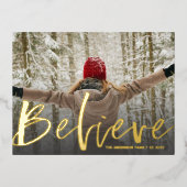 Elegant Believe Gold Script-foto Folie Feestdagen Briefkaart (Voorkant)
