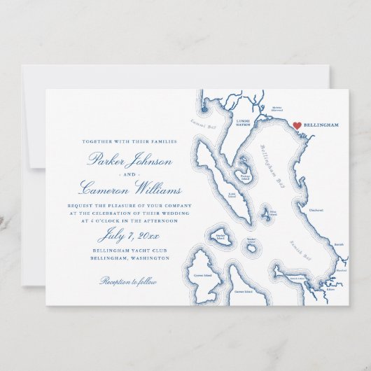 Elegant Bellingham Washington kaart bruiloft (Voorkant)
