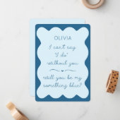 Elegant, ben jij mijn iets blauw? bruidsmeisje notitiekaartje (Voorkant / Achterkant in situ)