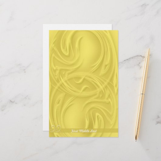 Elegant beroertes over geel, Abstract gepersonalis Briefpapier (Voorkant / Achterkant in situ)