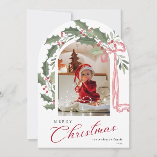 Elegant Berries Arch Photo Christmas Holiday Card Kaart (Voorkant)
