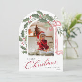 Elegant Berries Arch Photo Christmas Holiday Card Kaart (Staand voorkant)
