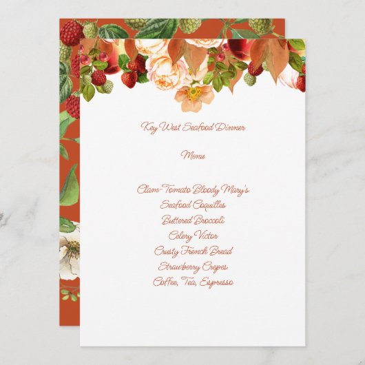 Elegant Berries en Flowers Menu Kaarten (Voorkant / Achterkant)