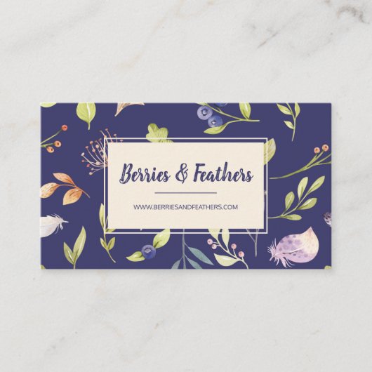 Elegant Berries & Feathers Boho Visitekaartje (Voorkant)