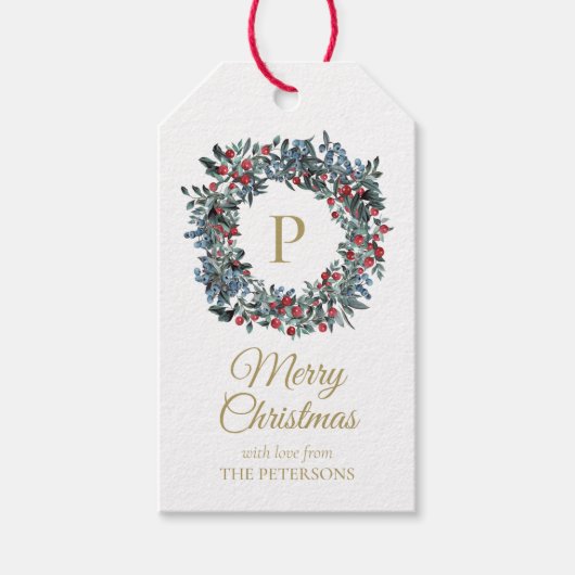 Elegant  Berries met goudmonogram Cadeaulabel (Voorkant)