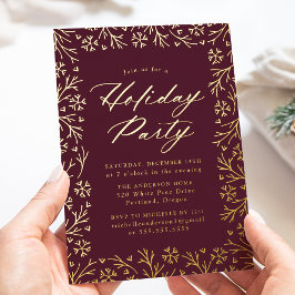 Elegant Berry and Gold Snowflake Holiday Party Folie Uitnodiging