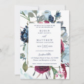 Elegant Berry Blue Burgundy Floral Wedding Kaart (Voorkant)