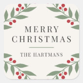 Elegant Berry Botanical Christmas Holiday Vierkante Sticker (Voorkant)