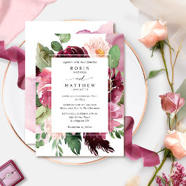 Elegant Berry, Bourgogne Pink Floral Wedding Kaart