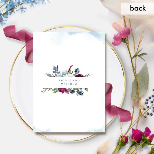 Elegant Berry, Burgundy en Blue Blooms Wedding Kaart