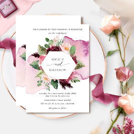 Elegant Berry Burgundy en Blush Floral Wedding Kaart