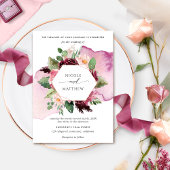 Elegant Berry Burgundy en Blush Floral Wedding Kaart
