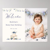 Elegant Berry First Birthday Photo Welcome Poster (Voorkant)