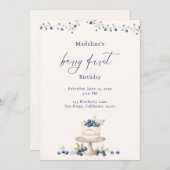 Elegant Berry First Blueberry Birthday Cake Kaart (Voorkant / Achterkant)