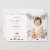 Elegant Berry First Blueberry Birthday Cake Photo Kaart (Voorkant)