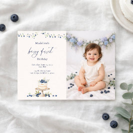 Elegant Berry First Blueberry Birthday Cake Photo Kaart