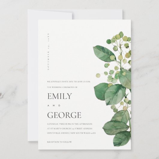 ELEGANT BERRY LEAF FOLIAGE GREENERY WEDDING INVITE BEDANKKAART (Voorkant)