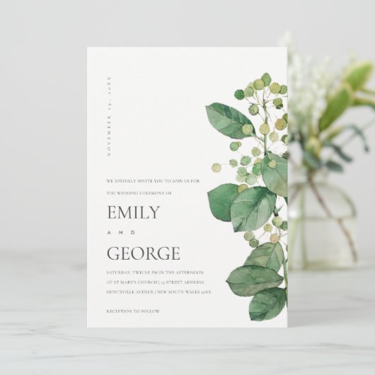 ELEGANT BERRY LEAF FOLIAGE GREENERY WEDDING INVITE BEDANKKAART (Staand voorkant)