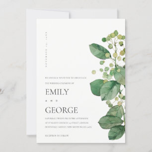 ELEGANT BERRY LEAF FOLIAGE GREENERY WEDDING INVITE BEDANKKAART